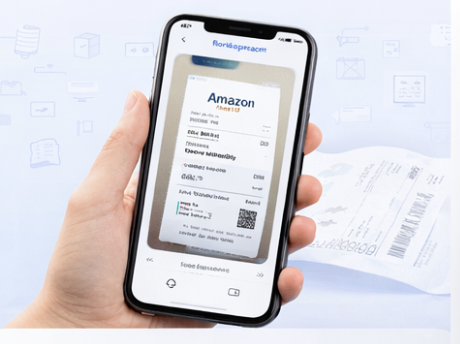AI Receipt Scanner scanning an Amazon receipt on a phone